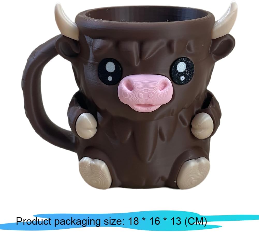 Highland Cow Ice Pint Holder, Cute Cow Ice Cream Pint Holder, Anti-Freeze Hands Ice Cream Sundae with Spoon Slot, Secret Snack Drawer, Reusable Ice Cream, Gift (Pink-1 with Spoons)