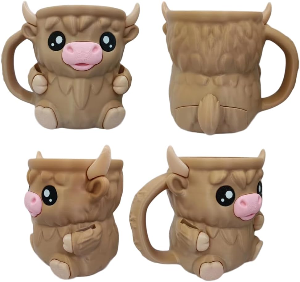 Highland Cow Ice Pint Holder, Cute Cow Ice Cream Pint Holder, Anti-Freeze Hands Ice Cream Sundae with Spoon Slot, Secret Snack Drawer, Reusable Ice Cream, Gift (Pink-1 with Spoons)