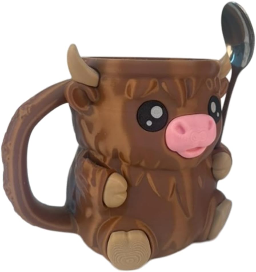 Highland Cow Ice Pint Holder, Cute Cow Ice Cream Pint Holder, Anti-Freeze Hands Ice Cream Sundae with Spoon Slot, Secret Snack Drawer, Reusable Ice Cream, Gift (Pink-1 with Spoons)