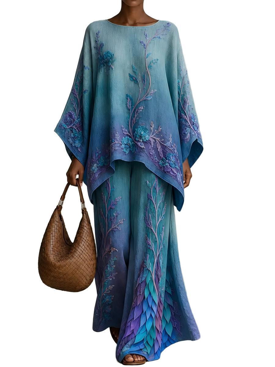 Art Graphic Print Casual Cotton-Linen Set