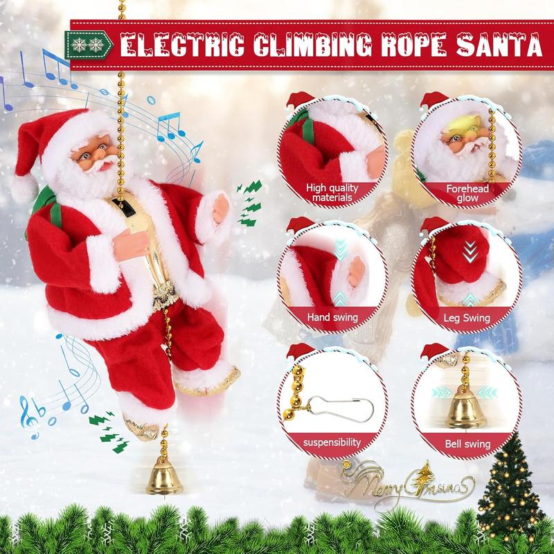 Electric Santa Climbing Rope, Battery Powered Christmas Decoration, Up and Down Climb, Holiday Party Supplies, Home Decor