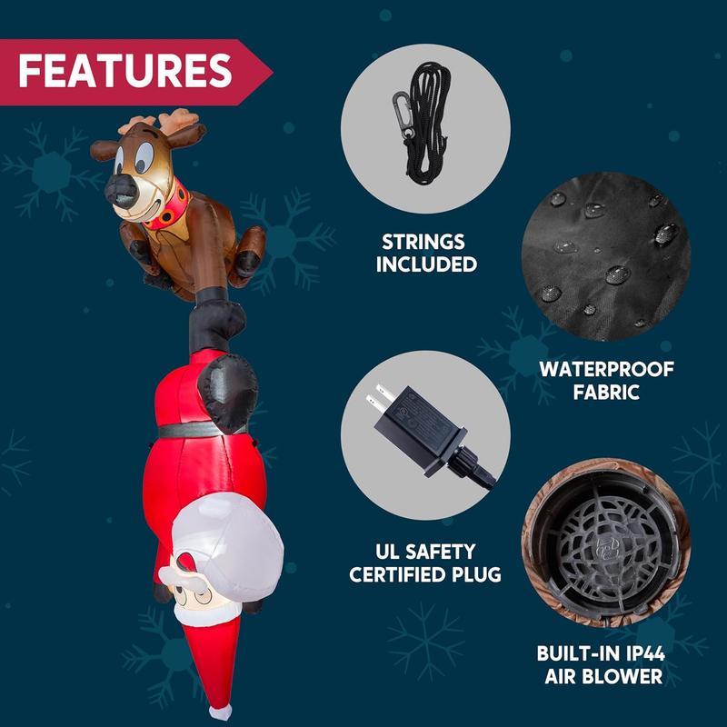 8 FT Hanging Christmas Inflatable Reindeer Santa LED for Yard/Garden