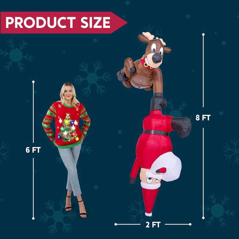 8 FT Hanging Christmas Inflatable Reindeer Santa LED for Yard/Garden