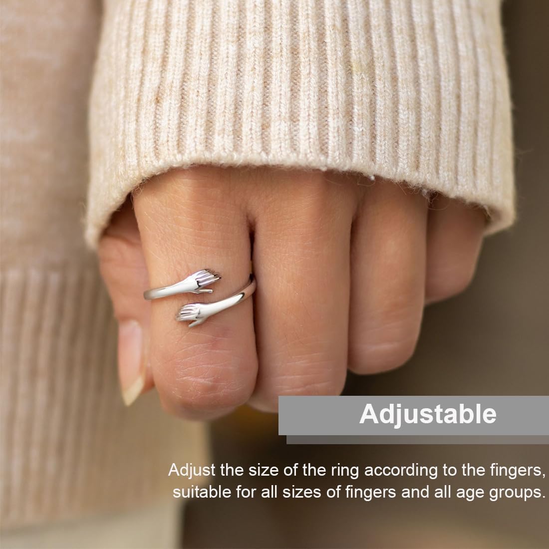 925 Sterling Silver Adjustable Hug Ring