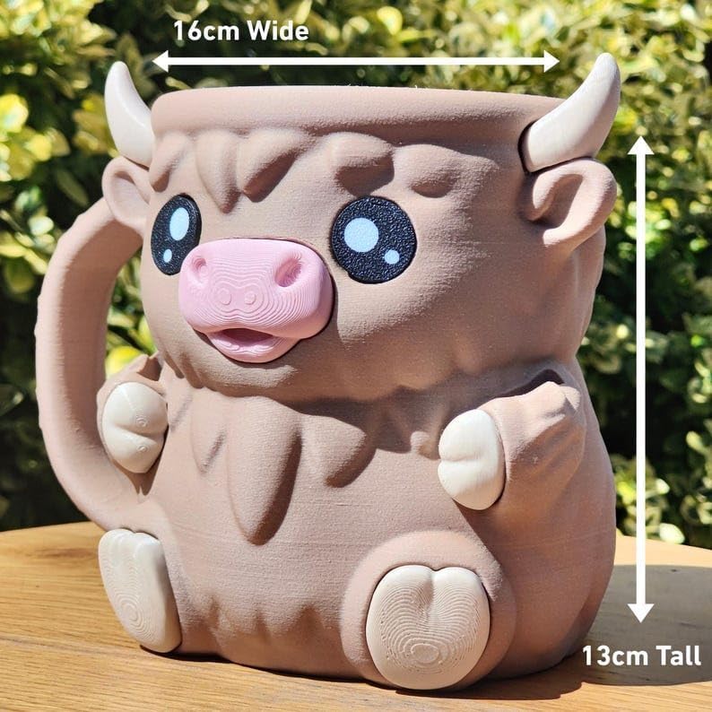 Highland Cow Ice Pint Holder, Cute Cow Ice Cream Pint Holder, Anti-Freeze Hands Ice Cream Sundae with Spoon Slot, Secret Snack Drawer, Reusable Ice Cream, Gift (Pink-1 with Spoons)