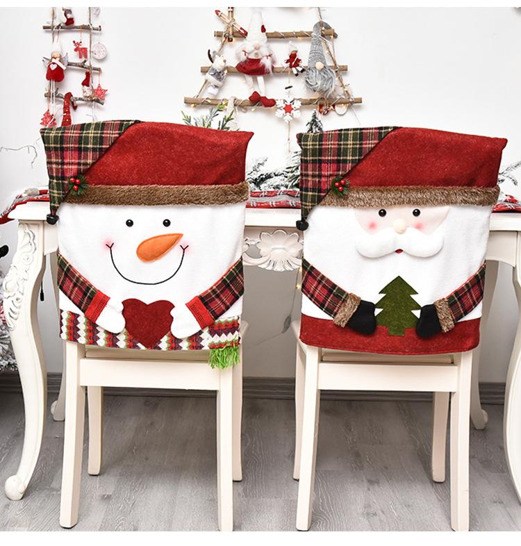 Christmas Chair Covers  Christmas Dining Room Chair Back Covers Santa Claus Snowman Xmas Chair Protector Slipcovers for Christmas Holiday Home Kitchen Decor