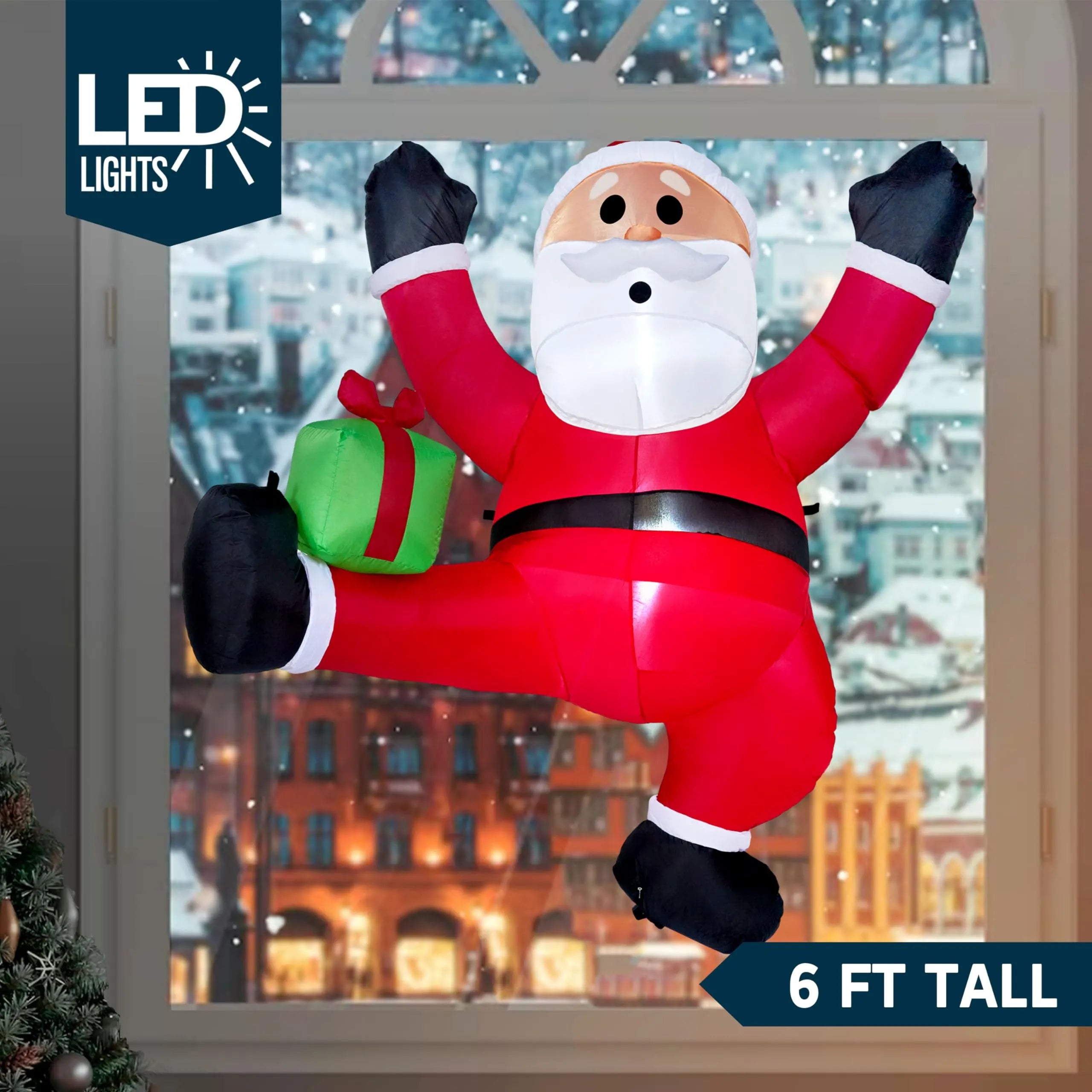 6ft Climbing Santa with Gift Box Inflatable Decoration