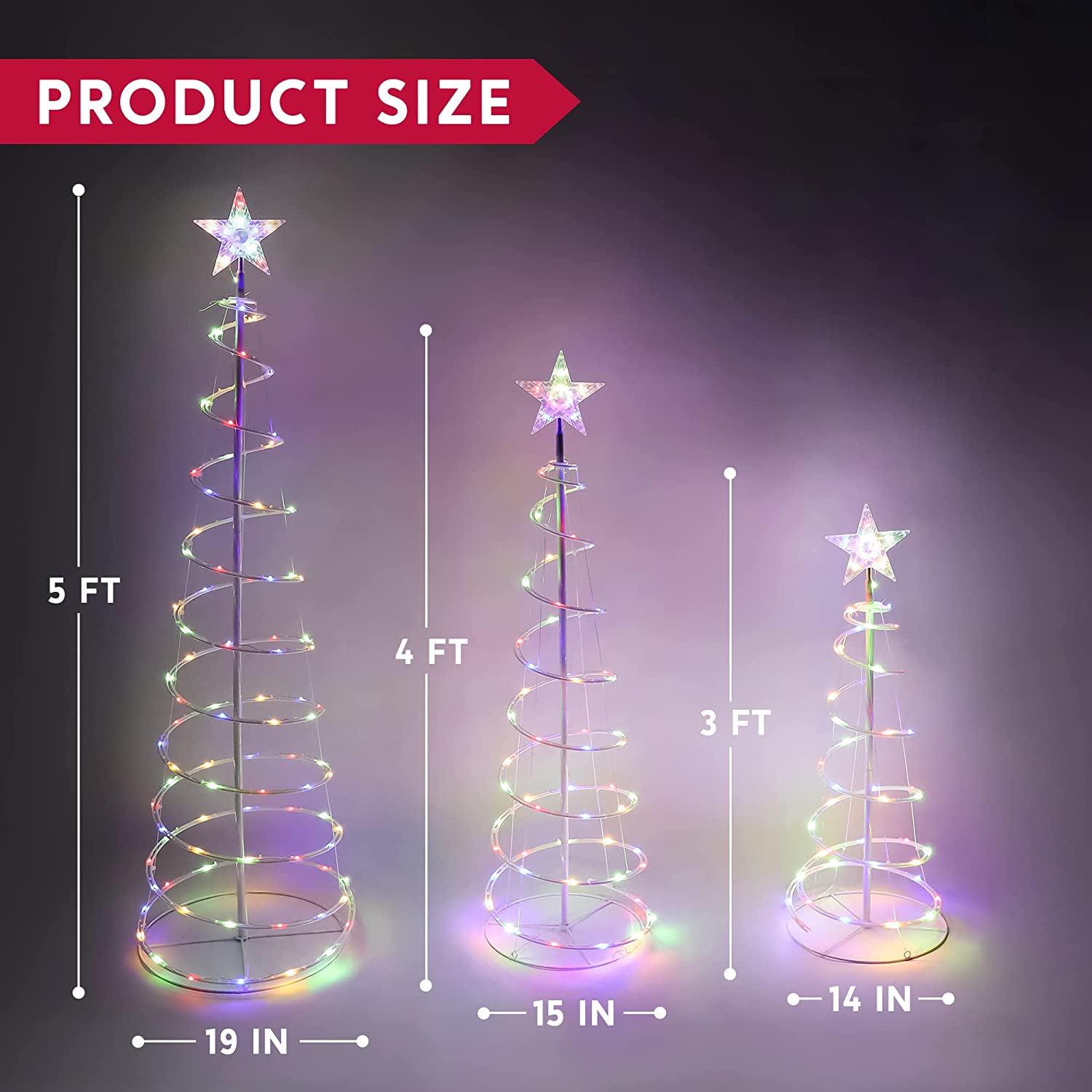 Lighted Spiral Christmas Tree Set LED Warm White - 3 Pcs