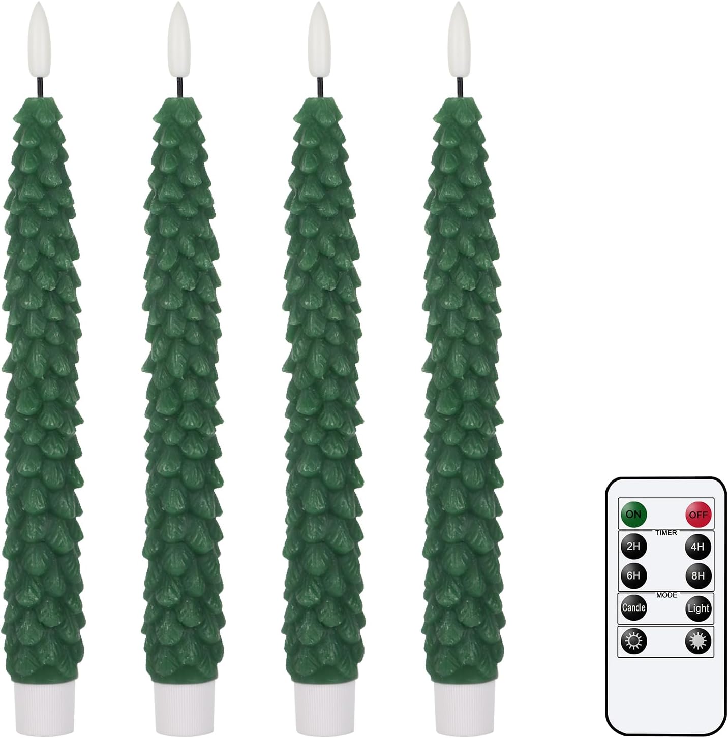GenSwin Christmas Tree Flameless Taper Candles Flickering with Remote Timer, Real Wax LED Battery Operated Candles Warm 3D Wick Christmas Home Wedding Decor(Green, 0.78 X 9.64 Inch)