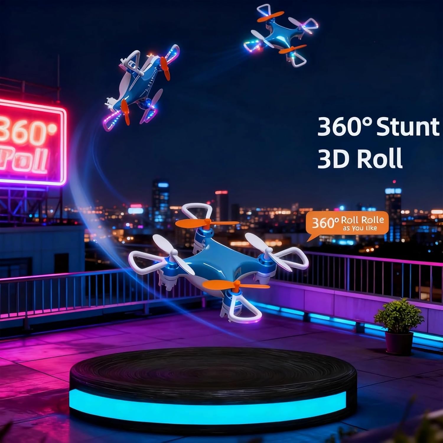 Mini Drone with Easy Stunt Flights & 360° Tricks - Perfect Beginner-Friendly Flyer with Fancy LED Altitude Hold Headless Mode Propeller Protection for Indoor Outdoor Mini Quadcopter (Blue)