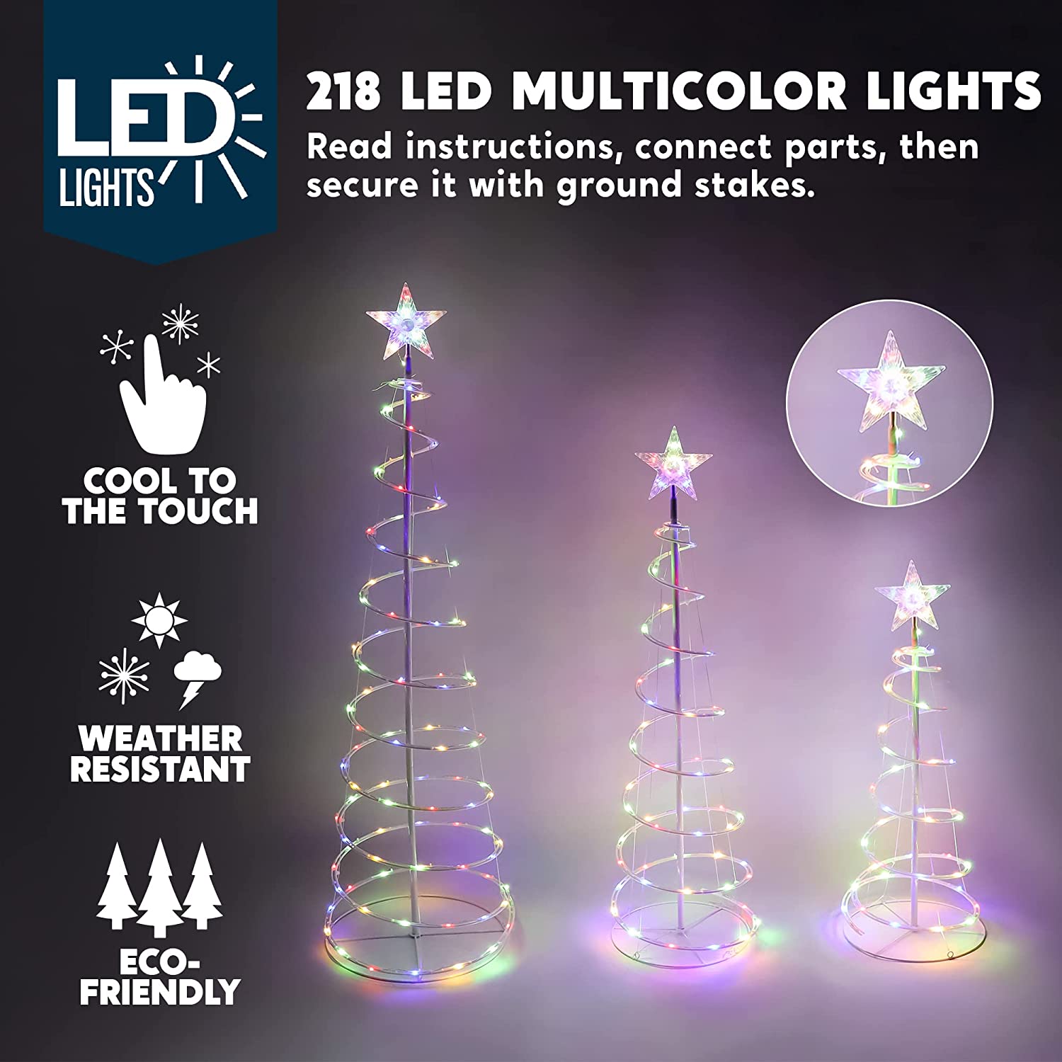 Lighted Spiral Christmas Tree Set LED Warm White - 3 Pcs