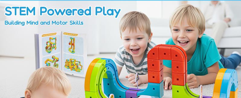 Electric Train Set Flexible Race Track for Kids 4 6 7 8, 48 Pcs Car Track for Toddlers 3-5, Building Toy Train Track Gravity-Defying 3D Embedded Layouts & Motorized Car, STEM Learning Gift