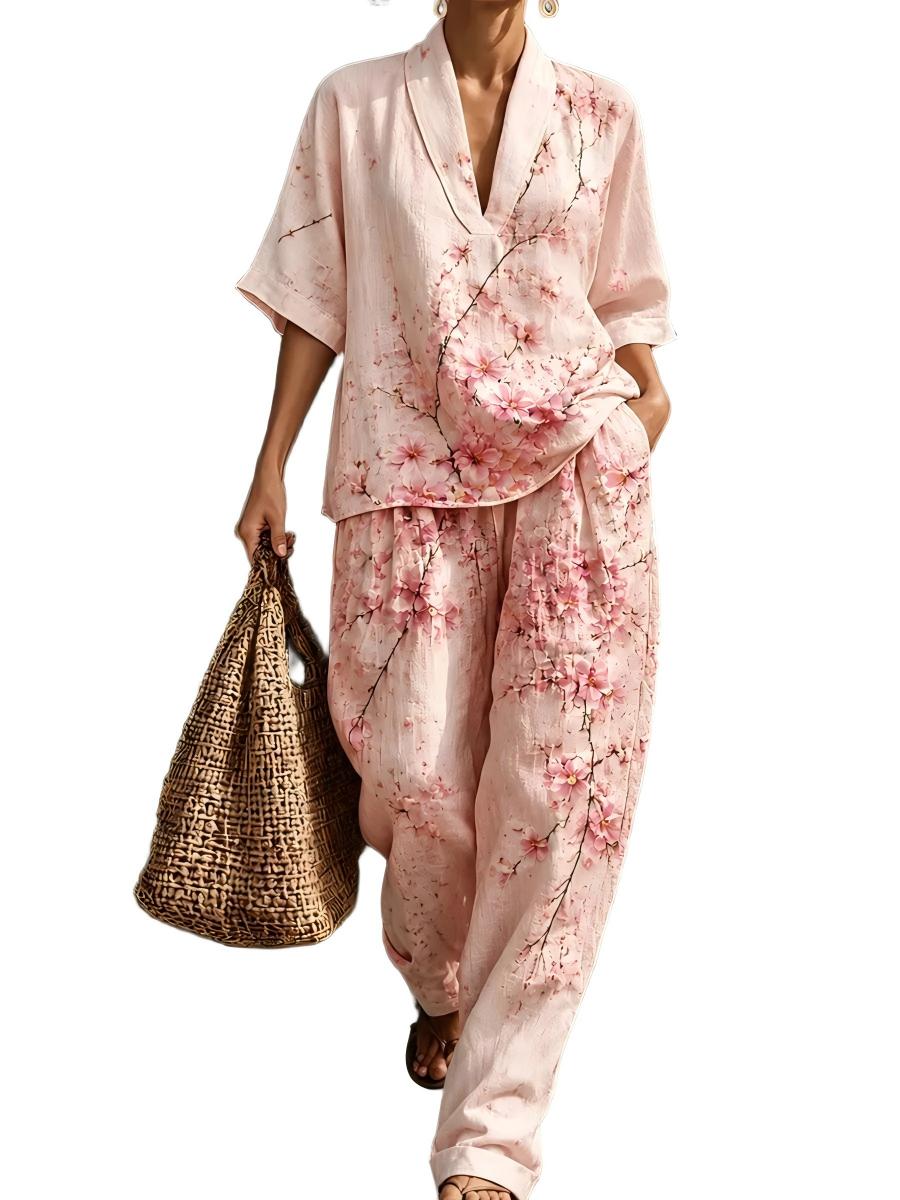 Art Graphic Print Casual Cotton-Linen Set