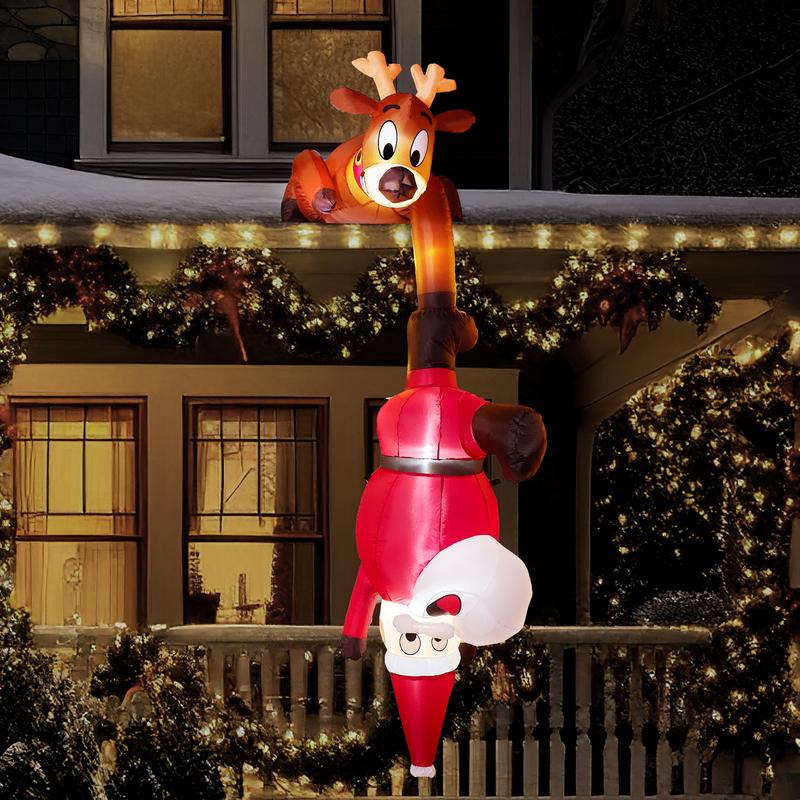 8 FT Hanging Christmas Inflatable Reindeer Santa LED for Yard/Garden