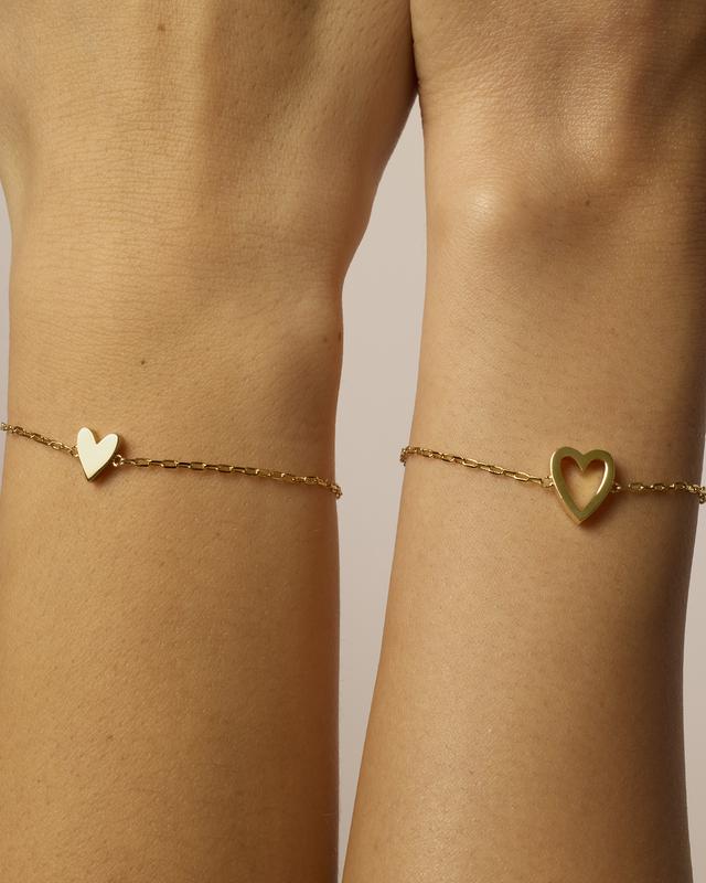 18K Gold Plated Adjustable Matching Bracelets for Women – Heart Charm and BFF Friendship Styles