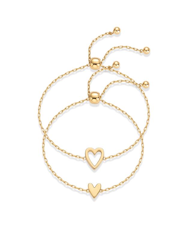 18K Gold Plated Adjustable Matching Bracelets for Women – Heart Charm and BFF Friendship Styles
