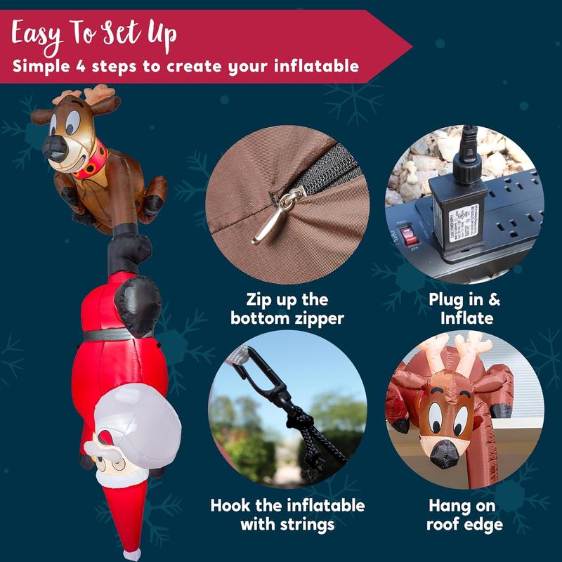 8 FT Hanging Christmas Inflatable Reindeer Santa LED for Yard/Garden