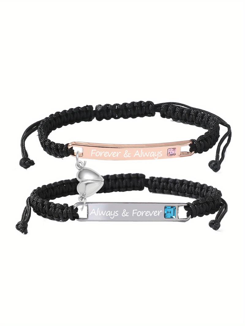 2pcs Set Lovebirds Magnetic Bracelets, Handmade Braided Heart-Shaped Alloy Wristbands with I Love You More" & I Love You Most" Engravings, Adjustable Rope Cuff Bands, Perfect Anniversary Gift for Couples, | Romantic Gift | Alloy Construction, Love Gifts