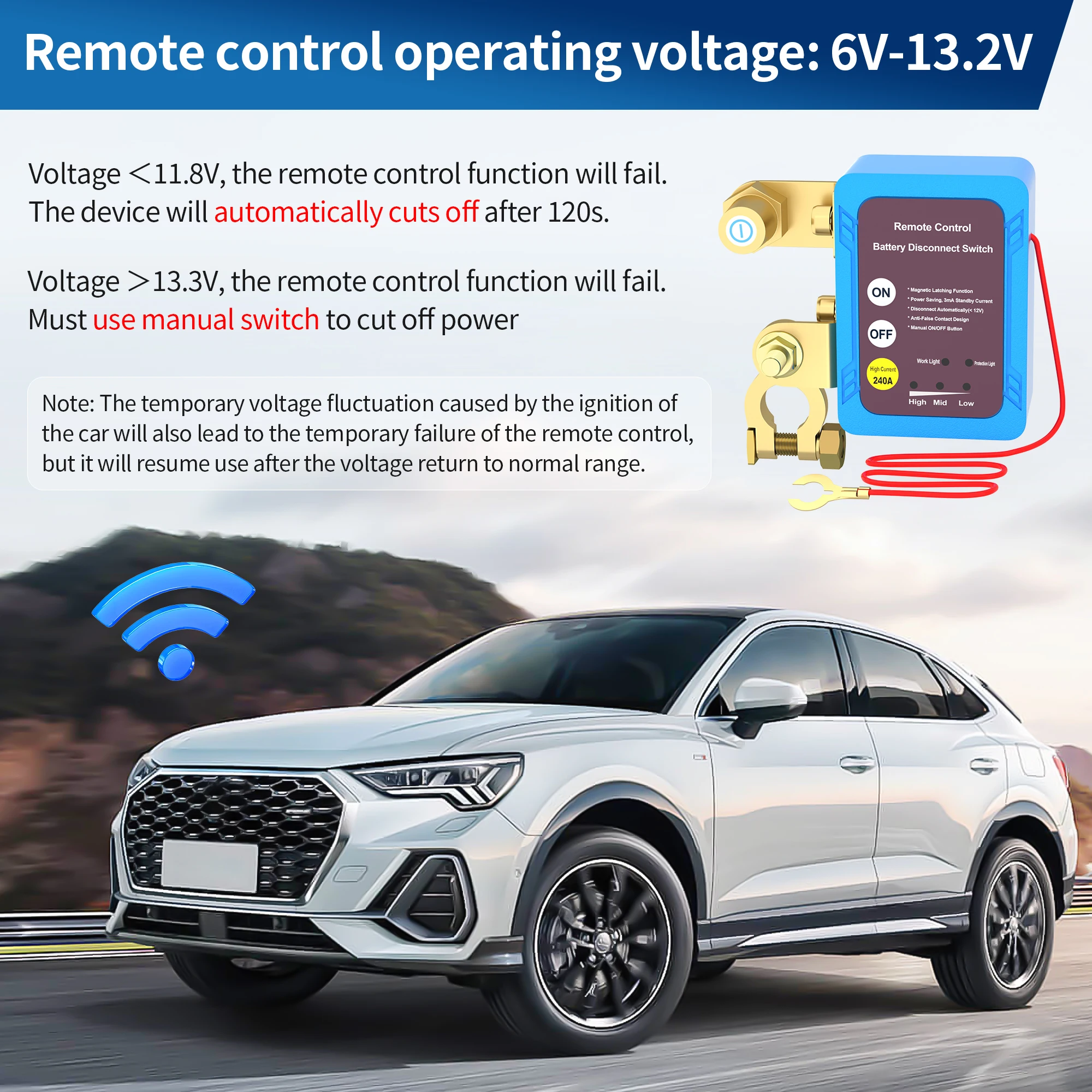 12V 240A Battery Disconnect Cut OFF Switch 2 Keys Remote Battery Disconnect Switch for Cars Auto Truck Boat