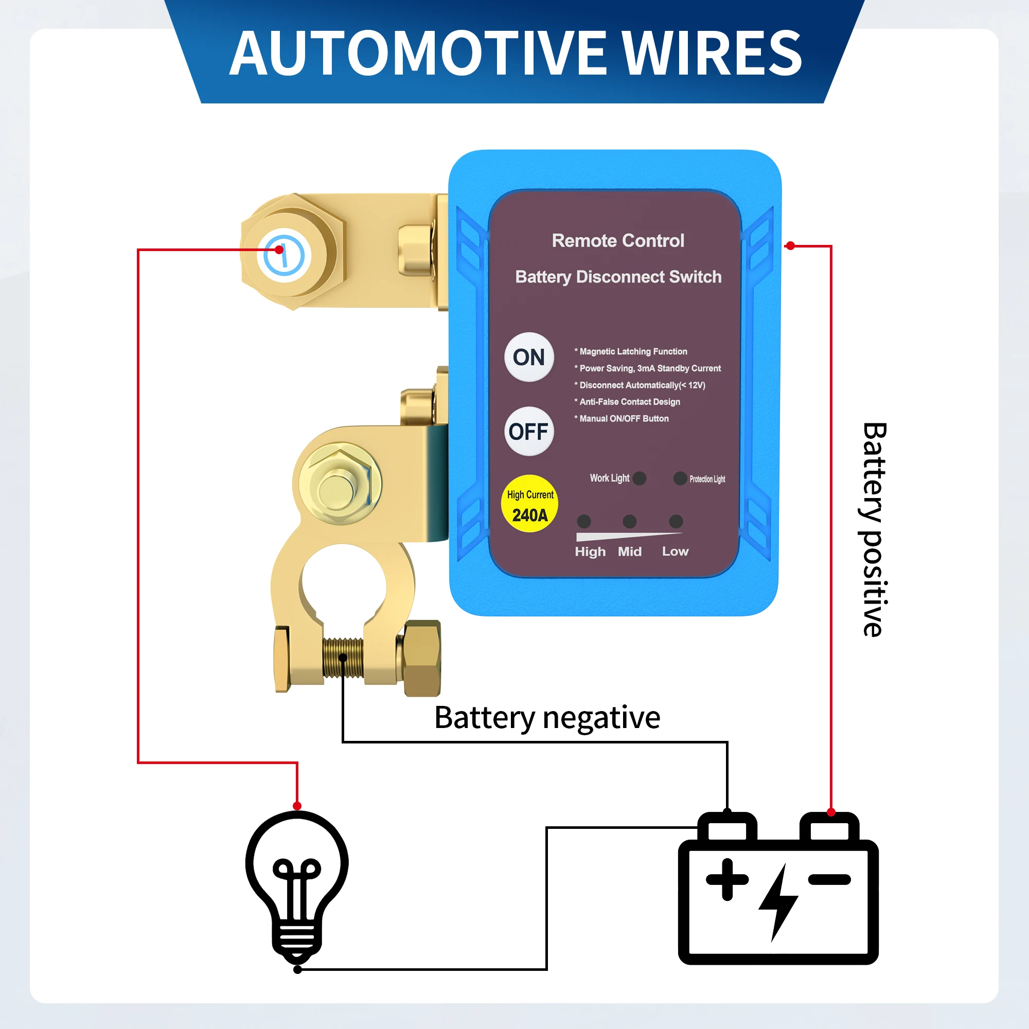 12V 240A Battery Disconnect Cut OFF Switch 2 Keys Remote Battery Disconnect Switch for Cars Auto Truck Boat