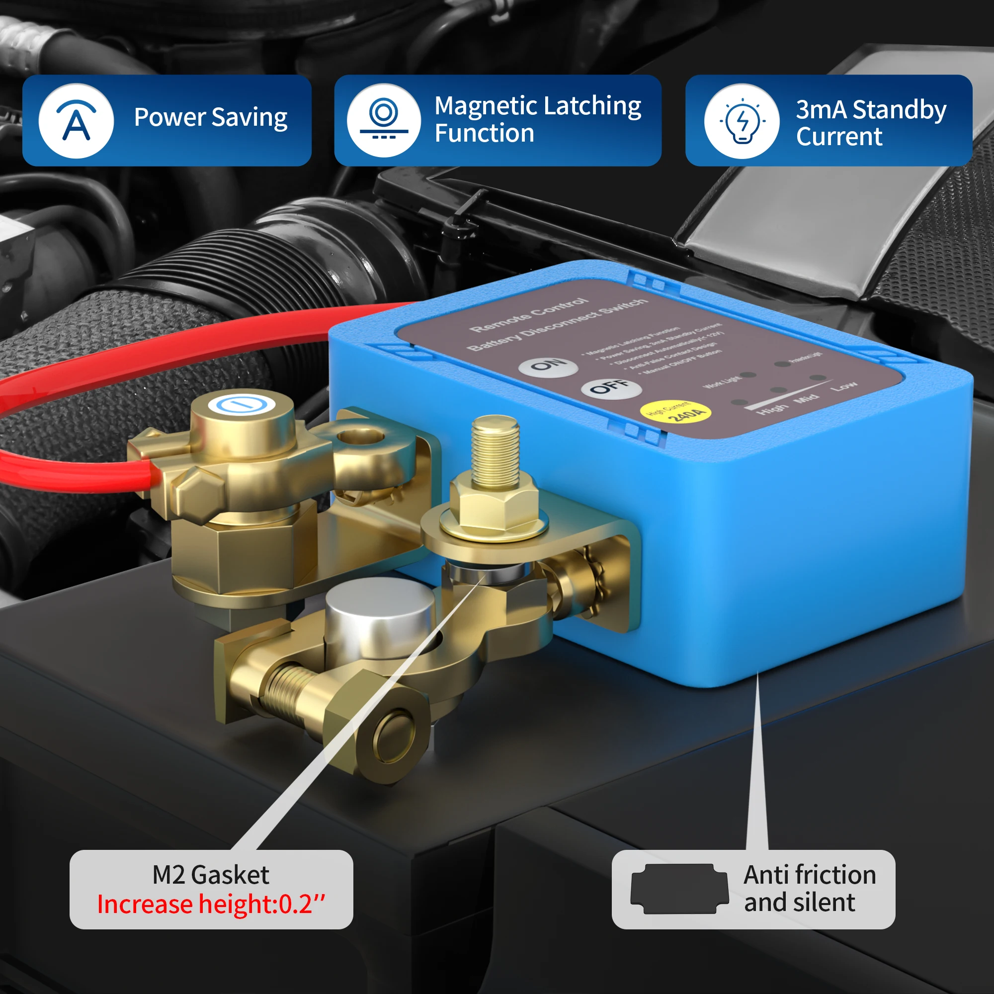 12V 240A Battery Disconnect Cut OFF Switch 2 Keys Remote Battery Disconnect Switch for Cars Auto Truck Boat