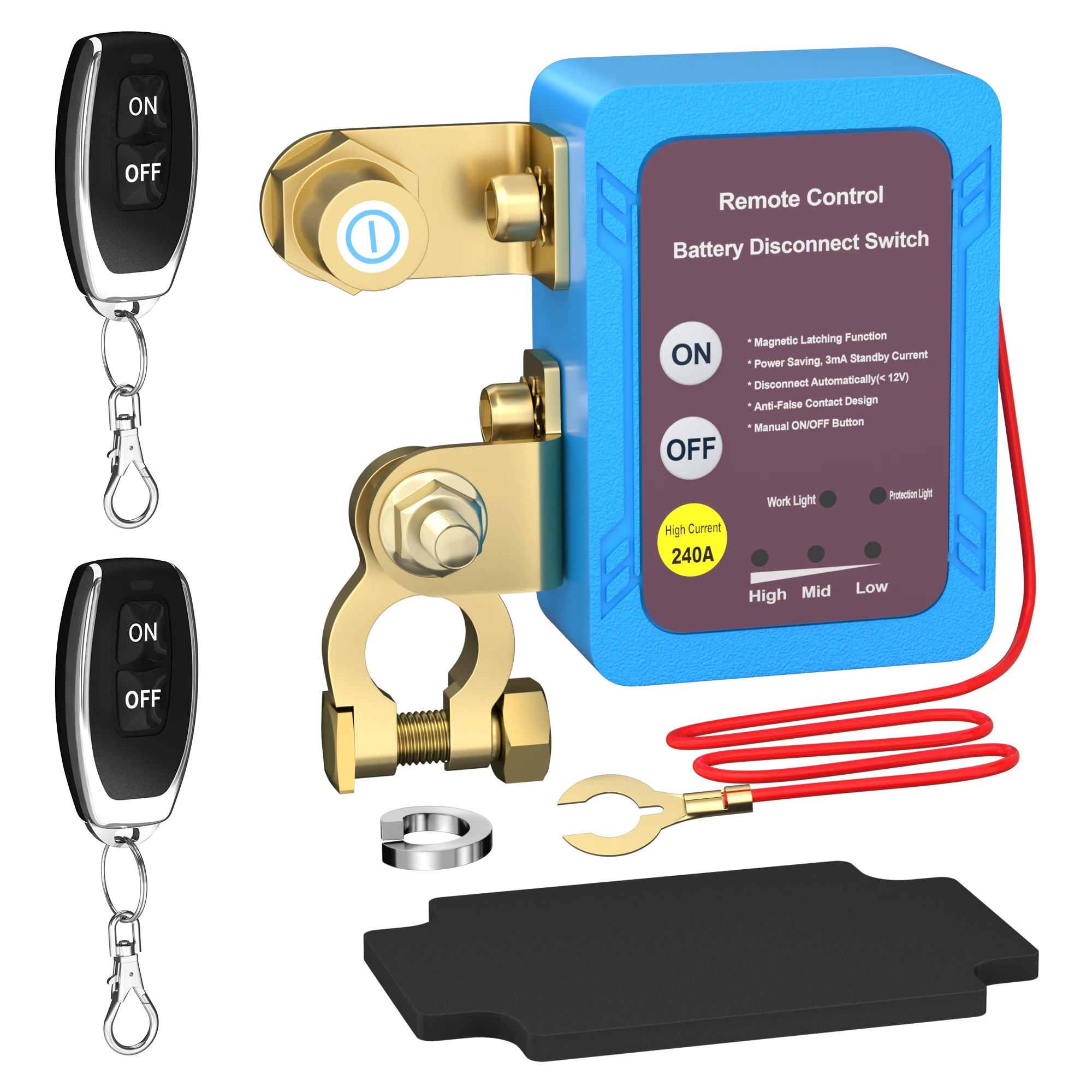 12V 240A Battery Disconnect Cut OFF Switch 2 Keys Remote Battery Disconnect Switch for Cars Auto Truck Boat