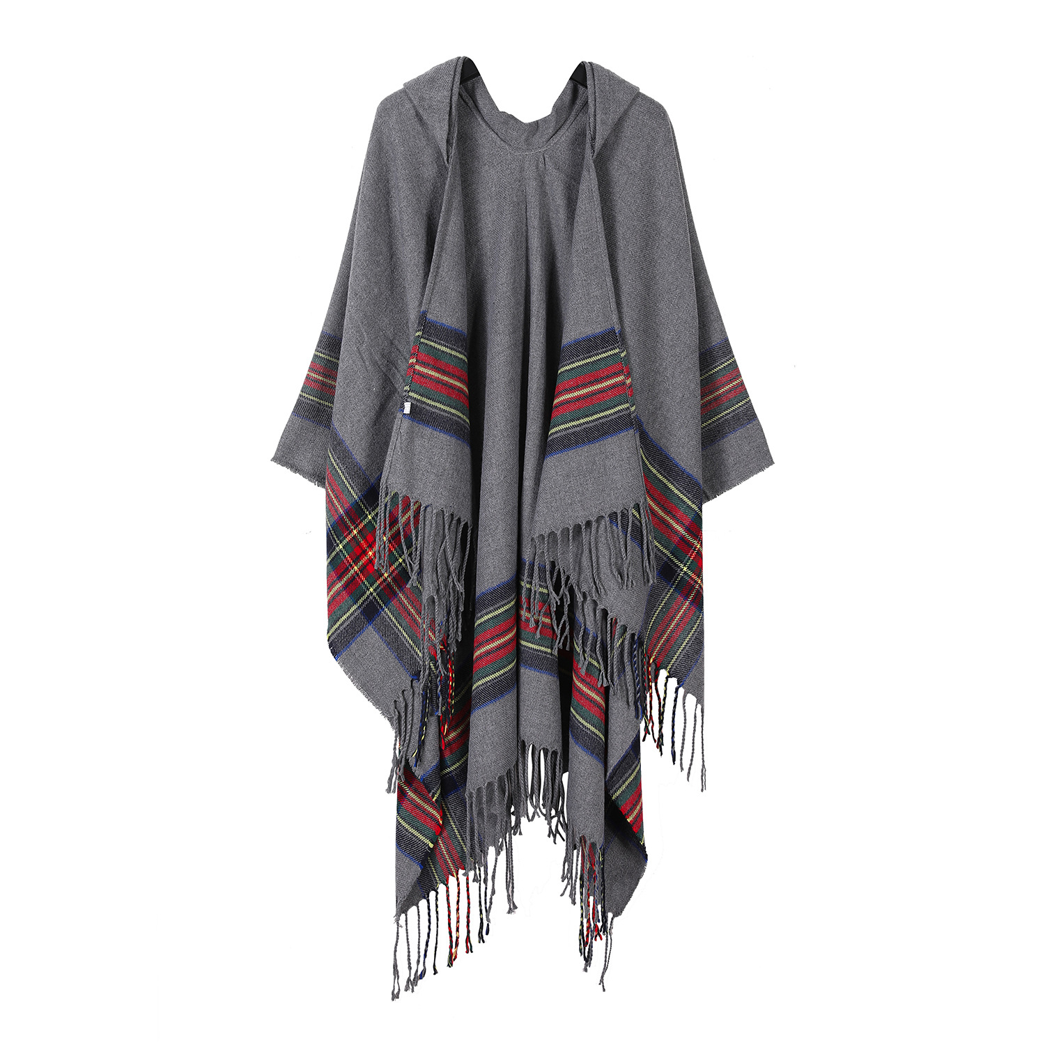 Striped Fringe Hooded Shawl