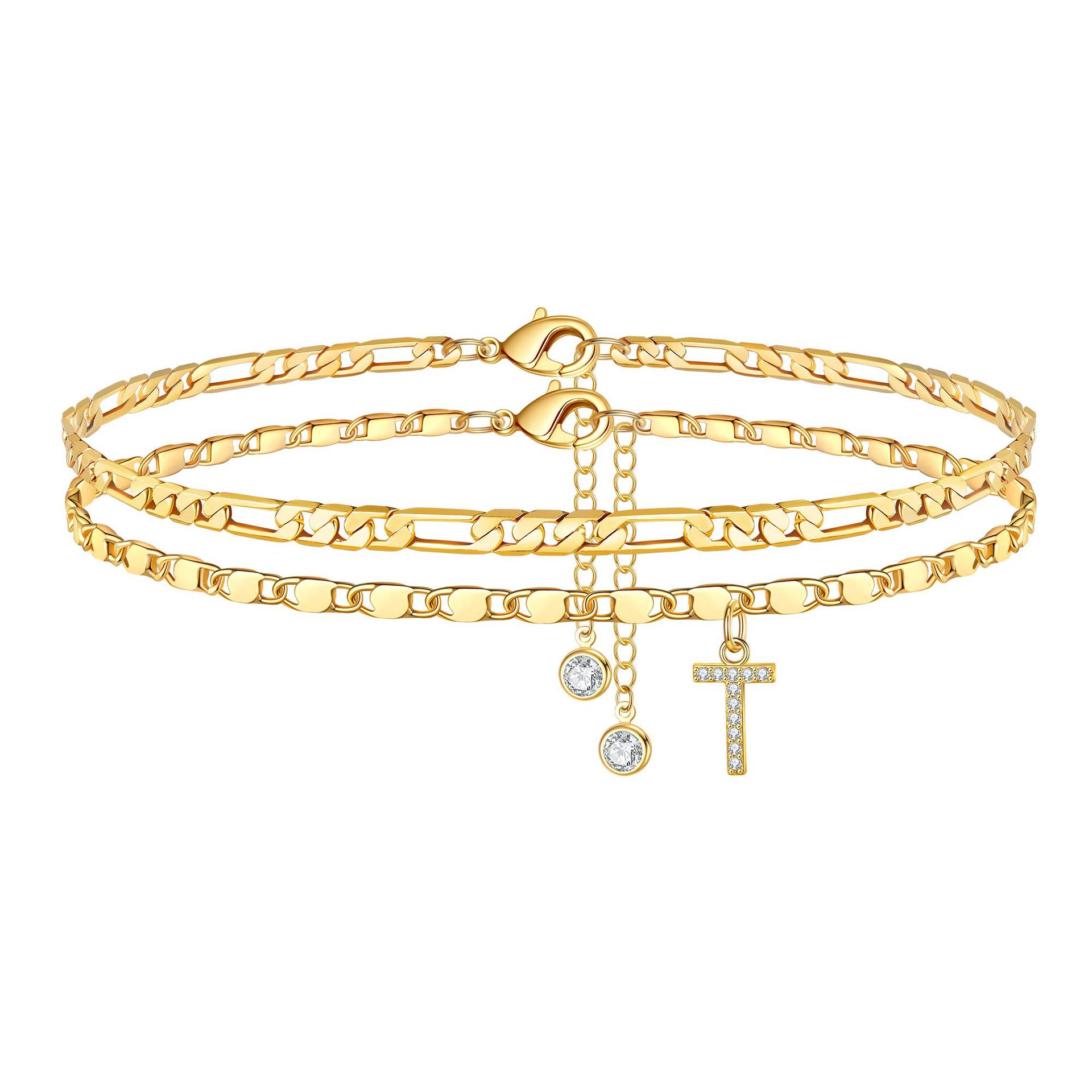 💥LAST DAY SALE 39% OFF-Letter Layered Ankle Bracelets for WomenDainty Chain Initial Pendant Anklets Set NonTarnish Alphabetical Ankle 
