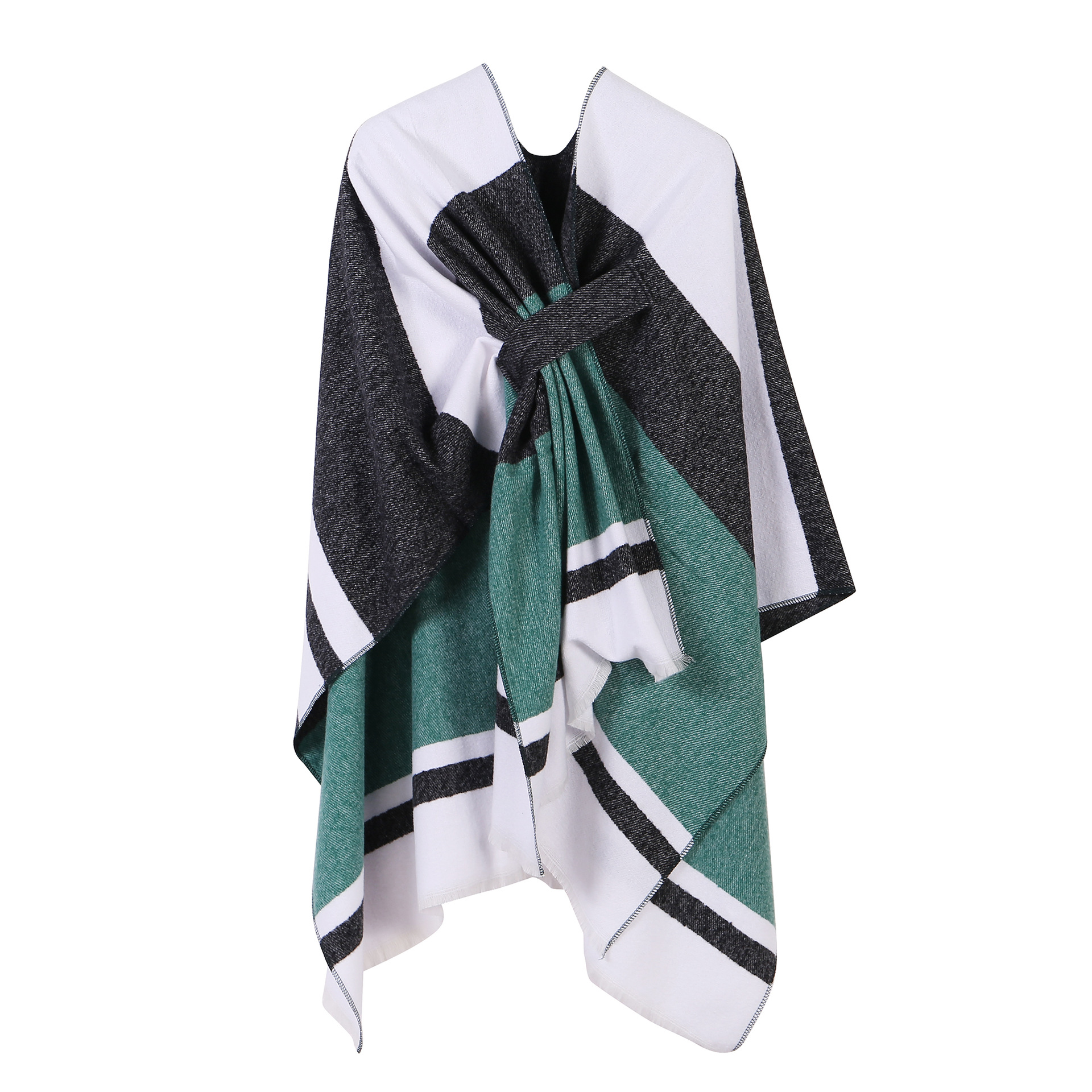 Color Blocked Fixed Shawl