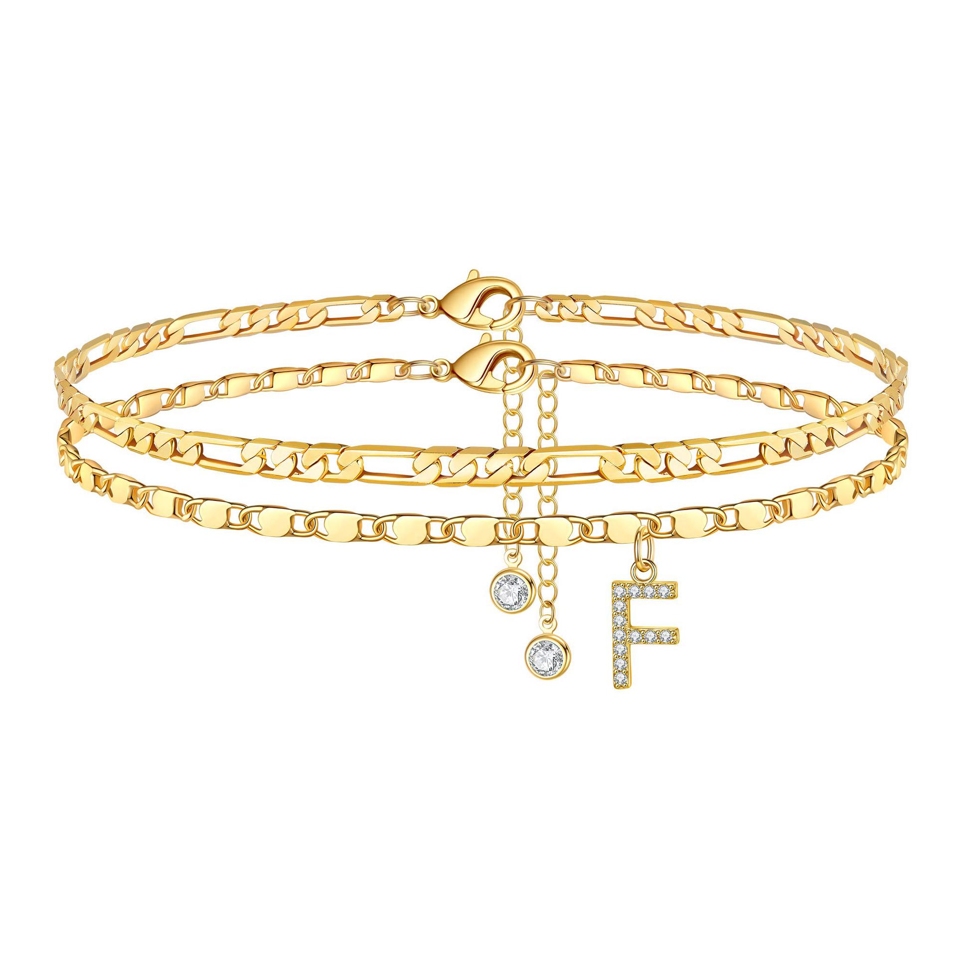 💥LAST DAY SALE 39% OFF-Letter Layered Ankle Bracelets for WomenDainty Chain Initial Pendant Anklets Set NonTarnish Alphabetical Ankle 