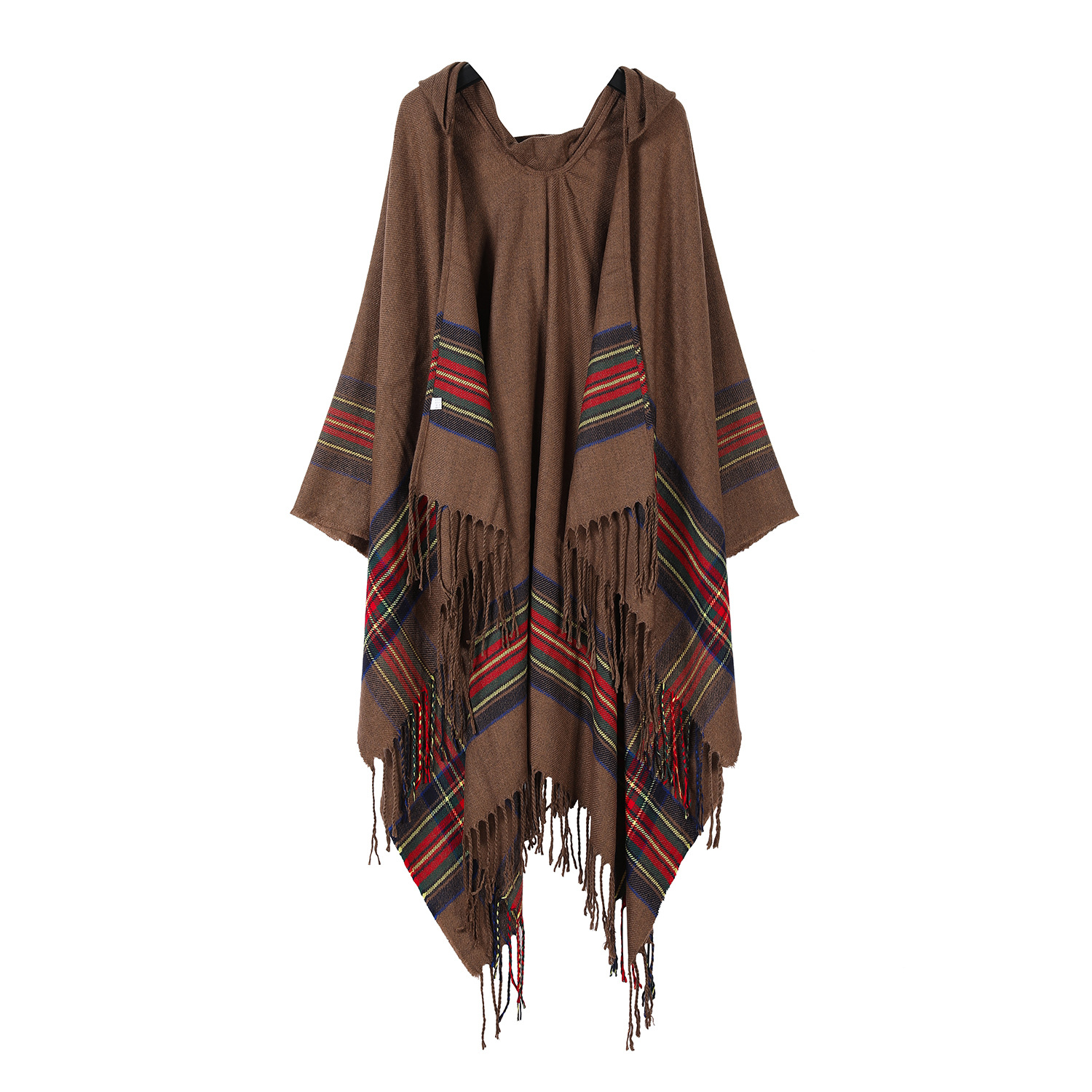 Striped Fringe Hooded Shawl