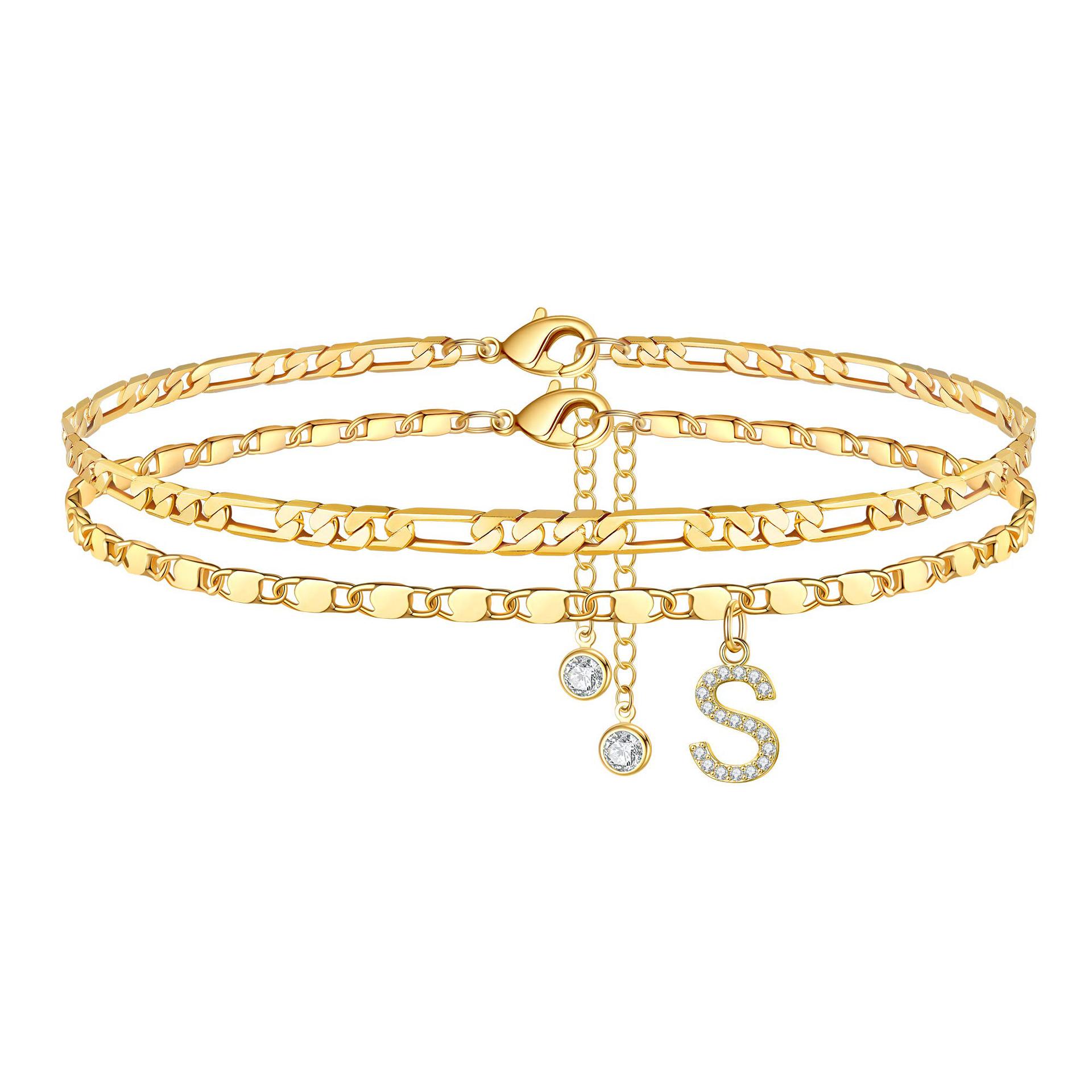 💥LAST DAY SALE 39% OFF-Letter Layered Ankle Bracelets for WomenDainty Chain Initial Pendant Anklets Set NonTarnish Alphabetical Ankle 