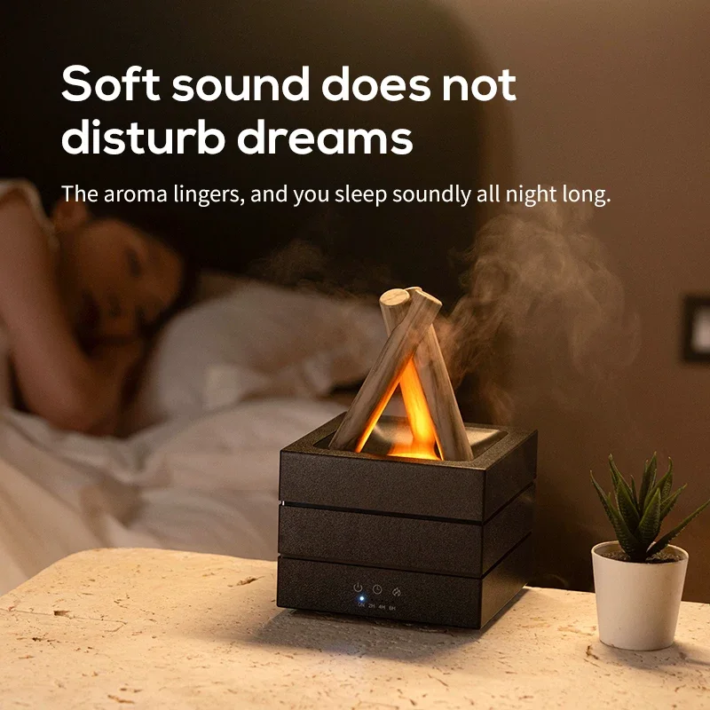 Colorful Flame Air Humidifier with Atmosphere Night Light and Remote Control Bonfire Essential Oil Aroma Diffuser for Bedroom