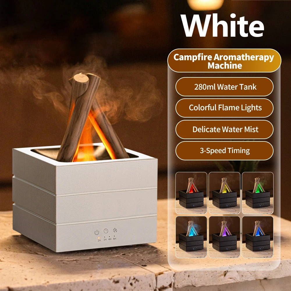Colorful Flame Air Humidifier with Atmosphere Night Light and Remote Control Bonfire Essential Oil Aroma Diffuser for Bedroom