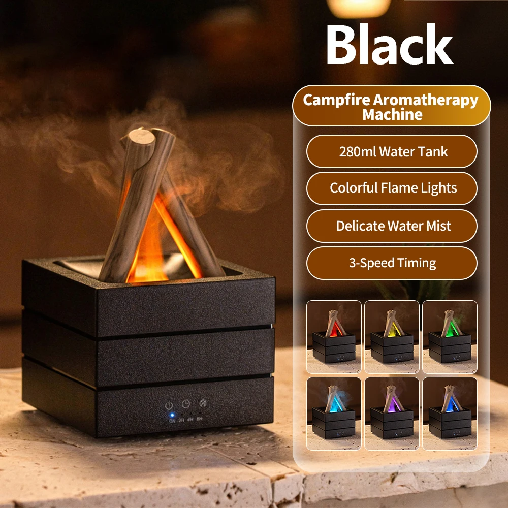 Colorful Flame Air Humidifier with Atmosphere Night Light and Remote Control Bonfire Essential Oil Aroma Diffuser for Bedroom