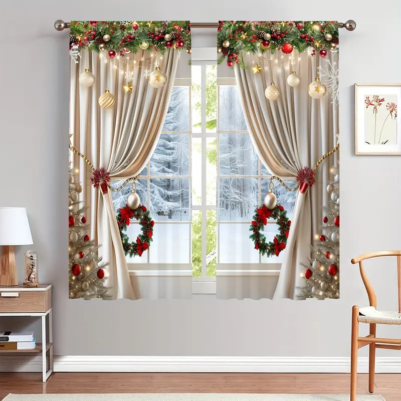 Christmas ball holiday printed curtains