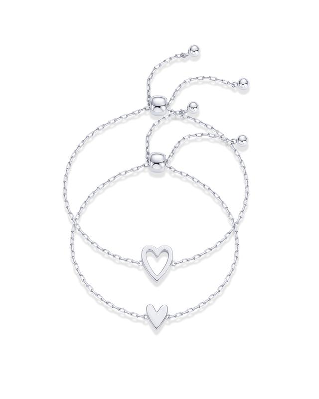 18K Gold Plated Adjustable Matching Bracelets for Women – Heart Charm and BFF Friendship Styles