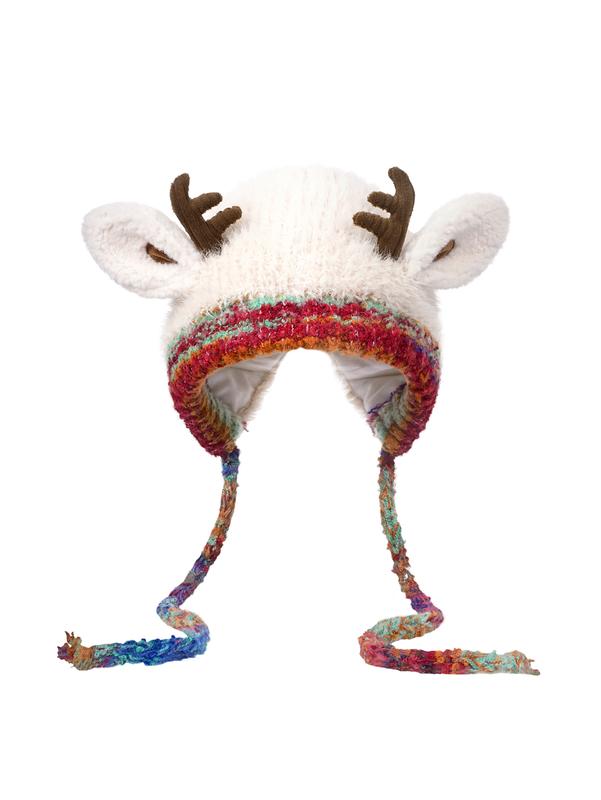 Original Design Holiday Christmas Antler Hat (One Hat with Multiple Uses.) Knitted Ear Protection Windproof Warm Hat Suitable for Family Use, Adults Can Wear, No Head Circumference Limitation, Suitable for Thanksgiving and Christmas