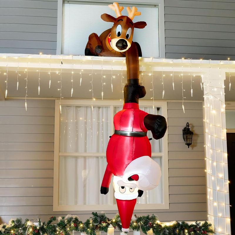 8 FT Hanging Christmas Inflatable Reindeer Santa LED for Yard/Garden