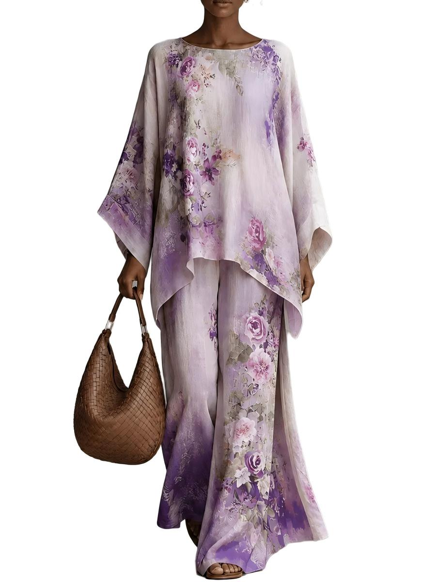 Art Graphic Print Casual Cotton-Linen Set