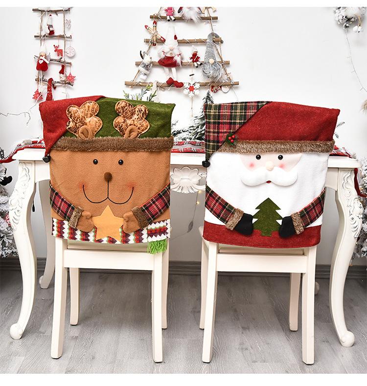 Christmas Chair Covers  Christmas Dining Room Chair Back Covers Santa Claus Snowman Xmas Chair Protector Slipcovers for Christmas Holiday Home Kitchen Decor