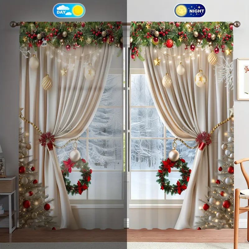 Christmas ball holiday printed curtains