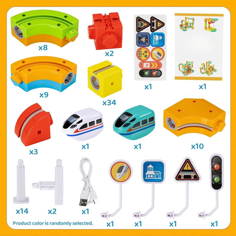 Electric Train Set Flexible Race Track for Kids 4 6 7 8, 48 Pcs Car Track for Toddlers 3-5, Building Toy Train Track Gravity-Defying 3D Embedded Layouts & Motorized Car, STEM Learning Gift