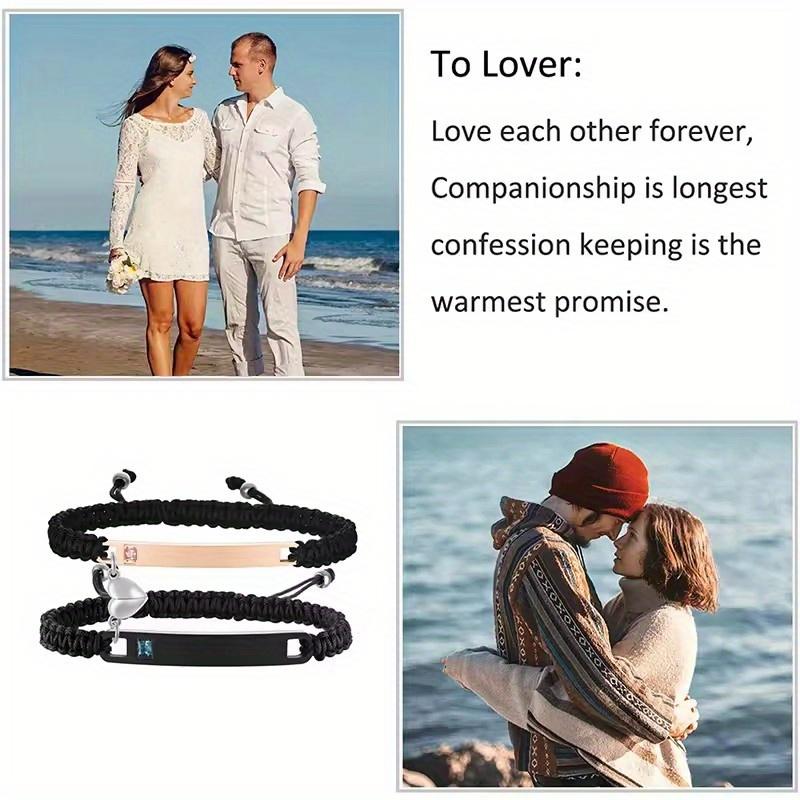 2pcs Set Lovebirds Magnetic Bracelets, Handmade Braided Heart-Shaped Alloy Wristbands with I Love You More" & I Love You Most" Engravings, Adjustable Rope Cuff Bands, Perfect Anniversary Gift for Couples, | Romantic Gift | Alloy Construction, Love Gifts
