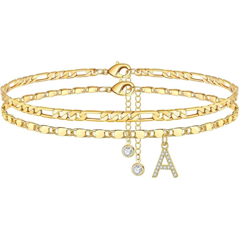 Letter Layered Ankle Bracelets for WomenDainty Chain Initial Pendant Anklets Set NonTarnish Alphabetical Ankle 