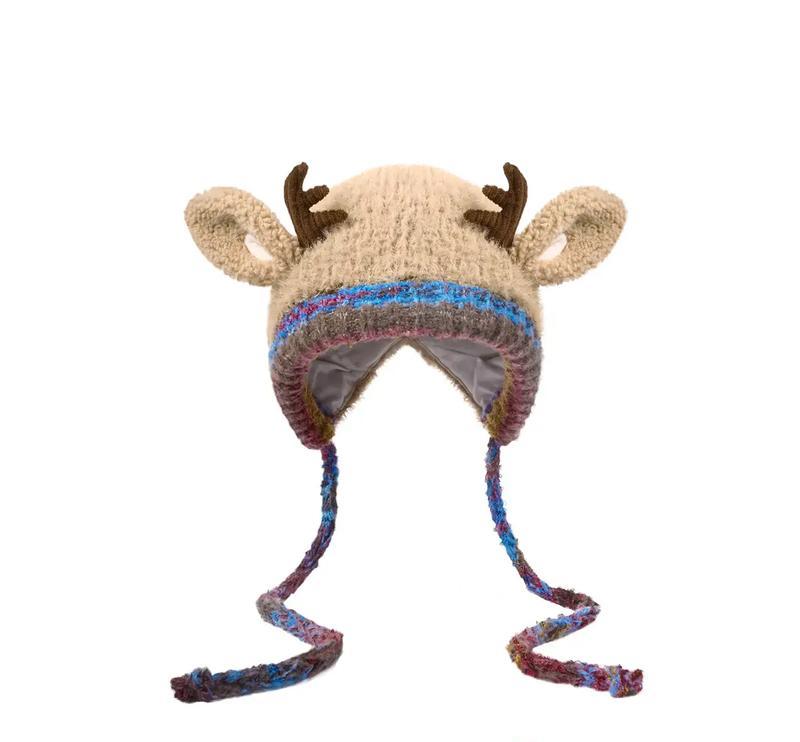 Original Design Holiday Christmas Antler Hat (One Hat with Multiple Uses.) Knitted Ear Protection Windproof Warm Hat Suitable for Family Use, Adults Can Wear, No Head Circumference Limitation, Suitable for Thanksgiving and Christmas