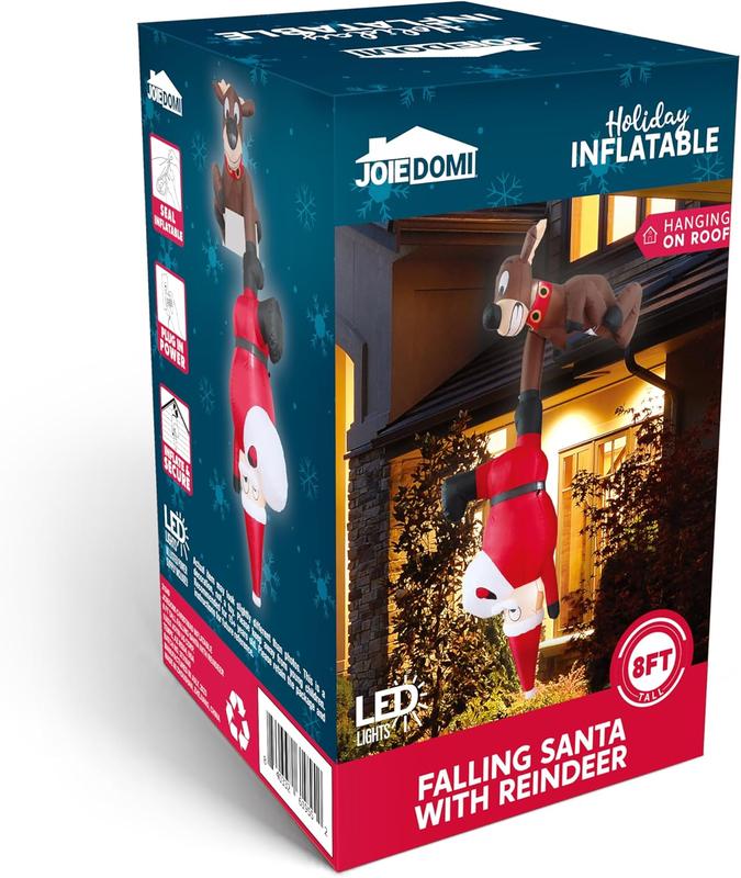 8 FT Hanging Christmas Inflatable Reindeer Santa LED for Yard/Garden