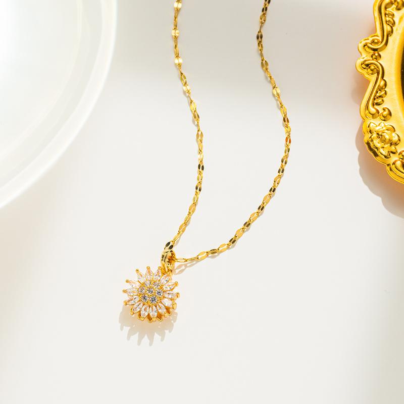 Rotatable Sunflower Necklaces For Women 2025 Fashion Jewelry Accessories Chain Choker