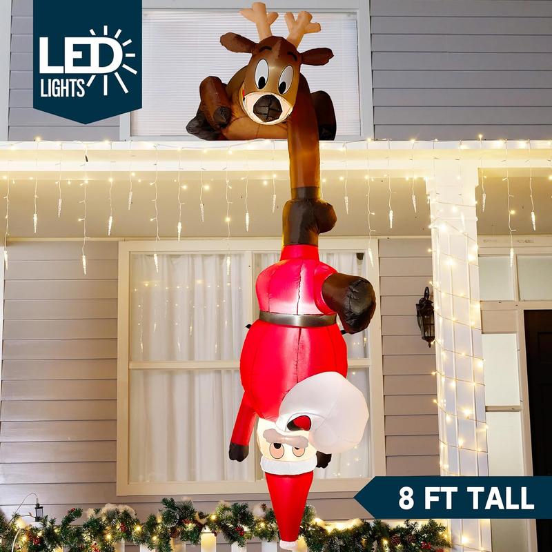 8 FT Hanging Christmas Inflatable Reindeer Santa LED for Yard/Garden