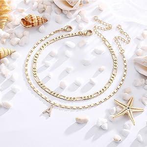 Letter Layered Ankle Bracelets for WomenDainty Chain Initial Pendant Anklets Set NonTarnish Alphabetical Ankle A-Z Gifts for GirlsCostume Accessories
